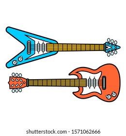 Vector illustration music instruments. Electric guitars. Colorful music background.