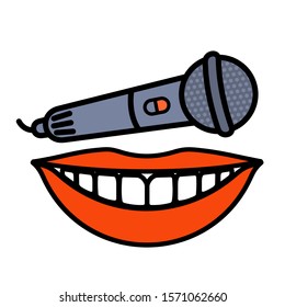 Vector illustration music instruments. Microphone and White-toothed Smile. Colorful music background.