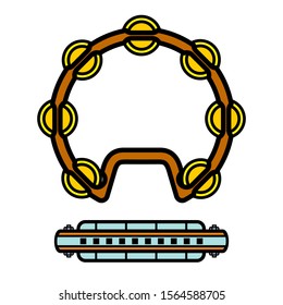 Vector illustration music instruments. Tambourine. Colorful music background.