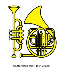 Vector illustration music instruments. Trumpet and Trombone. Colorful music background.