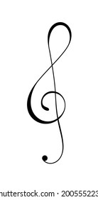 Vector illustration of music key icon. Music G-Clef monochrome flat symbol on white background.