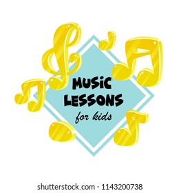 Vector illustration, Music lessons for kids logo.