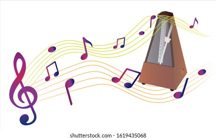 Vector illustration music note logo and vintage metronome graphic design