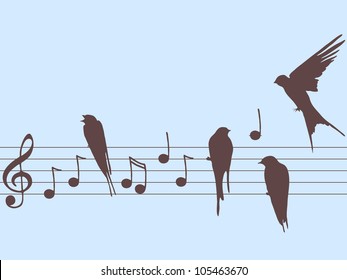 Vector illustration of music notes with birds