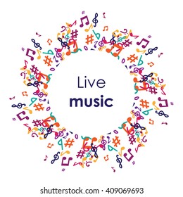 vector illustration / music notes in circle / live music concept / music album cover / karaoke bar poster