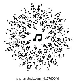 vector illustration of  music notes in circle shape design 