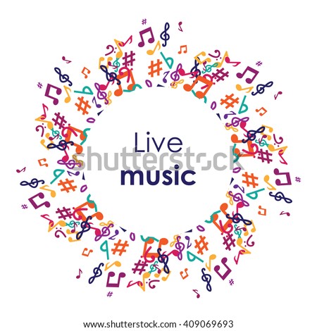 vector illustration / music notes in circle / live music concept / music album cover / karaoke bar poster