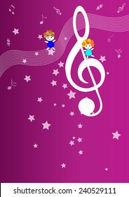 Vector Illustration of Music Notes with cute little girls
