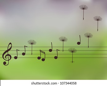 Vector illustration of music notes with dandelion seeds