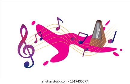 Vector illustration music notes logo and vintage metronome graphic design