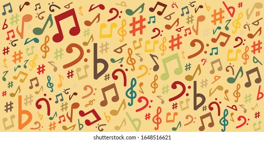 vector illustration of music notes pattern in retro vintage style design