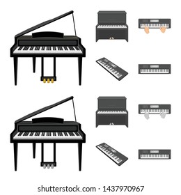Vector illustration of music and piano symbol. Set of music and song stock symbol for web.