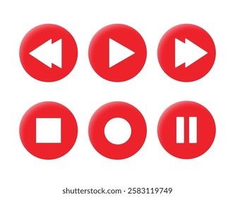 A vector illustration of music player button icons, including play, pause, stop, and volume controls