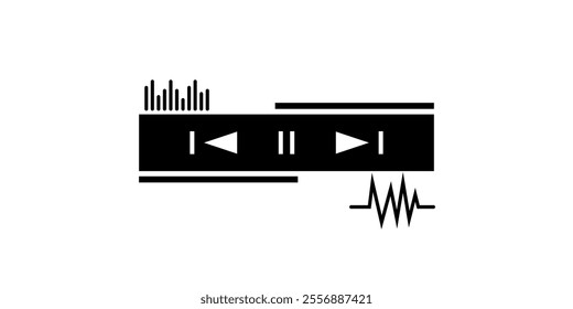 Vector illustration of a music player icon featuring play and pause buttons along with an audio waveform, symbolizing music and audio elements. Ideal for digital design or technology-related content.