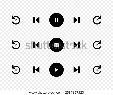 Vector illustration of Music Player icon set isolated on transparent background