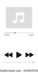 Vector illustration of music player. Playlist, play buttons, rewind, next, previous, volume slider. Songs, sound, speech. Media concept. Vector line icon for Business and Advertising