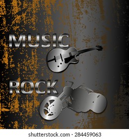 vector illustration music rock on a rusty metallic background with electric guitar and motorbikes