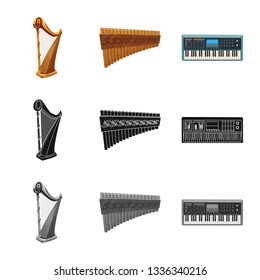 Vector illustration of music and tune icon. Set of music and tool stock symbol for web.