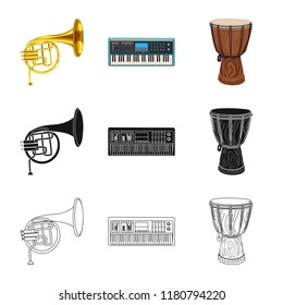 Vector illustration of music and tune sign. Collection of music and tool stock vector illustration.