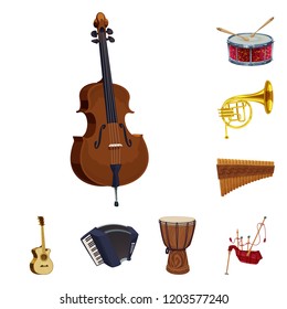 Vector illustration of music and tune sign. Set of music and tool stock symbol for web.