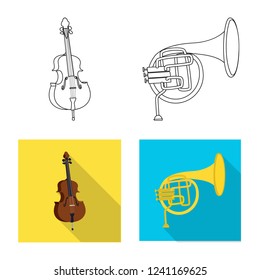 Vector illustration of music and tune sign. Set of music and tool stock vector illustration.