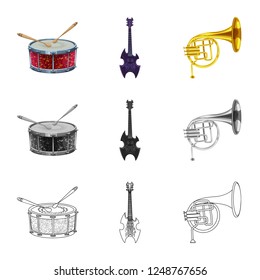 Vector illustration of music and tune sign. Collection of music and tool stock vector illustration.