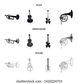 Vector illustration of music and tune sign. Set of music and tool stock vector illustration.