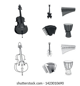 Vector illustration of music and tune sign. Set of music and tool vector icon for stock.