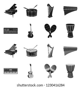 Vector illustration of music and tune symbol. Collection of music and tool stock vector illustration.