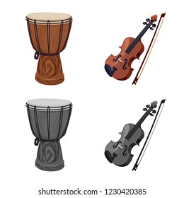 Vector illustration of music and tune symbol. Set of music and tool vector icon for stock.