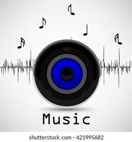Vector illustration music wallpaper, background, poster with sound wave and speaker for radio, club or party