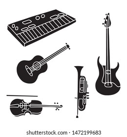 Vector illustration musical instrumentsю All tools are made in one color.
