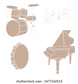 Vector illustration musical instrumentsю All tools are made in one color.