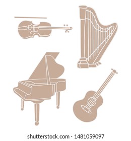 Vector illustration musical instrumentsю All tools are made in one color.