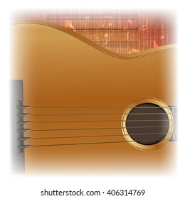 Vector illustration of musical background acoustic guitar close-up lighting. There is room to place text or an image.