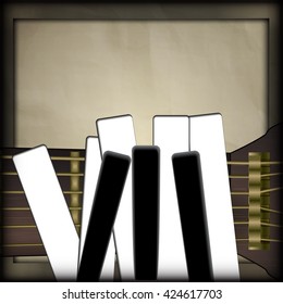 Vector illustration of musical background neck of the guitar and the piano keys as fingers on a background old paper. There is room to place text or an image.