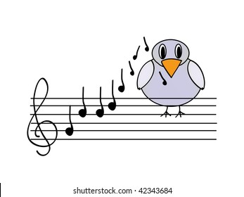 vector illustration of musical bird isolated on background