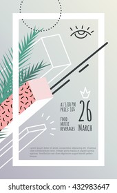 Vector illustration for a musical event. A poster for the party in memphis style.