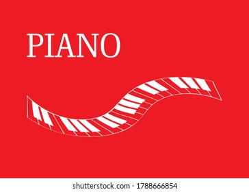 Vector illustration. Musical flat background. Piano key, keyboard. Melody. Music instrument. Isolated on red.