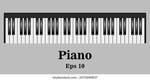 Vector illustration. Musical flat background. Piano key, keyboard. Melody. Instrument. Synthesizer. Eps 10