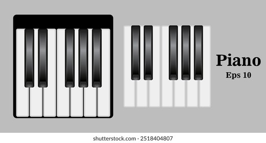 Ilustración vectorial. Fondo plano musical. Tecla de piano, teclado. Melodía. Instrumento. Sintetizador. Eps 10