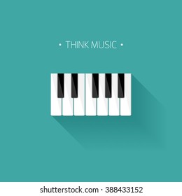 Vector illustration. Musical flat background. Piano key, keyboard. Melody. Instrument.