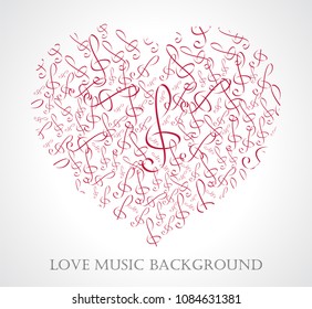 vector illustration of musical heart with notes and music signs