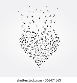 vector illustration of musical heart with notes