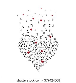 vector illustration of a musical heart with notes flying