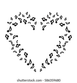 vector illustration of musical heart with notes