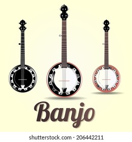 vector illustration musical instrument banjo isolated on white background