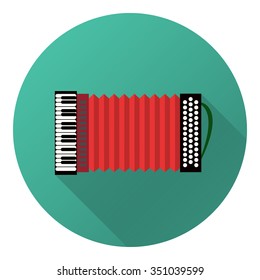 Vector illustration of musical instrument. Flat accordion with shadow.