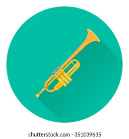 Vector illustration of musical instrument. Flat trumpet with shadow.
