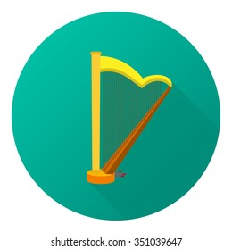 Vector illustration of musical instrument. Flat harp with shadow.